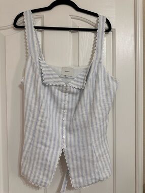 Reformation Viola Linen Top in Swan Stripe, size 16